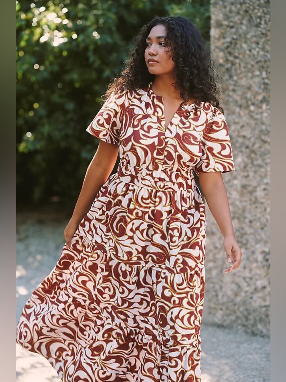 Anthropologie Somerset Boho Maxi Dress Burgundy Gold NWT 1X Smocked Viral Swirl